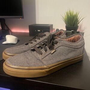 Vans Men's Charcoal Canvas Sneakers with Brown Sole
